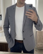 Marynarka męska wiosenna lekka Reserved w kratkę pepitkę granatowo-biała L 