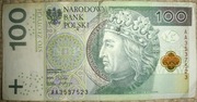 Banknot 100zł AA