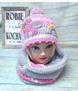 Szydełkowy komplecik . Czapka , opaska , komin 