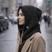 Balaclava kominiarka kaptur czapka 100% alpaka ręczna robota antracyt