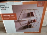 Półka wisząca metalową złota loft heksagon 