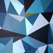 "Niebieskości i złoto", akryl na płótnie, 60x90 cm