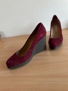 Sandały na obcasie RYŁKO welur naturalny, rozmiar 39, kolor magenta/bordowy