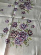 Obrus w kwiaty vintage PRL fioletowy róże maki