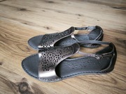 Clarks sandałki damskie brązowe złote skóra lato zapinane miękkie 