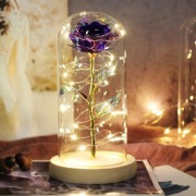 Fioletowa Róża LED w szkle 22cm lampka dekoracyjna idealna na prezent