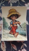 Vintage - urocza kartka, autor Michel Thomas, "Pêcheur"