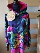 Bluza z kapturem unikat Damska Kolorowa Papuga wiosenna L 40 