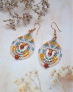 Beżowo-żółte kolczyki z koralików z opalem i jaspisem SECRET MOON 