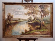 Duży ,Ładny,olejny obraz sygnowany "Michalski - "Pejzaż z zakola rzeki"