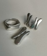 Komplet srebro vintage PRL kolczyki zawieszka pierścionek 