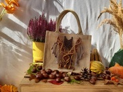 Boho shopperka z juty - ręcznie zdobiona - na drobne sprawunki