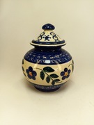 Stary, ceramiczny pojemnik z pokrywką. Ręcznie malowany 13,5cm Ceramika.