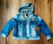 NEXT kurtka jeansowa z dresowa kamizelka z kapturem,naszywki,98