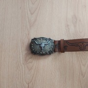 Pasek Do Spodni Western Cowboy Dziki Zachód Klamra Byk 120cm Brązowy