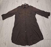 Brązowa długa koszula / tunika z kieszeniami #S#