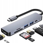 ADAPTER PRZEJŚCIÓWKA 6w1 HUB USB-C HDMI 4K SD do MACBOOK AIR PRO LAPTOPA PC