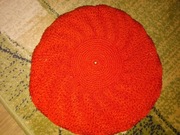 Beret damski toczek z wełny robiony na drutach 56cm marchewkowy PRL