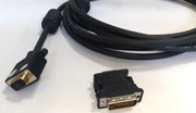 Kabel D-SUB VGA-VGA + DVI przejściówka 4.5m Przewód FULL HD