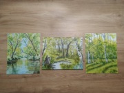 WYPRZEDAŻ KOLEKCJI: ZESTAW RĘCZNIE MALOWANYCH OBRAZÓW - LEŚNY (2+1)