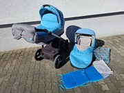 Wózek 2w1 głęboko-spacerowy Baby Design Husky niebieski pakiet zimowy