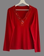 Damska czerwona bawełniana bluzka z długim rękawem uniwersalna