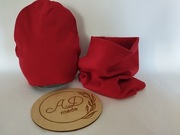 Komplet czapka komin Bawełniany damski prążek bawełniany wiśnia czerwony 