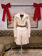 Zara studio r M futro naturalne beżowe płaszcz futerko kożuch 