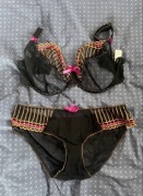 Freya Arabella Noir Black Orange 34G 75I 75J plunge przezroczysty stanik +L