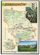 JORDANÓW - Pocztówka - mapka - herb.
