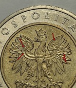 5 zł 2021, destrukt, laminacja stempla