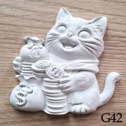 Kot kreskówkowy z workiem pieniędzy figurka do malowania dla dzieci z gipsu