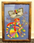 Unikatowy obraz "Kolorowy Kot". Rękodzieło 3D. 24x34cm