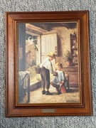 Ładny obrazek drewniana rama chłopiec dziewczynka 