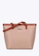 Duża damska shopperka z ekoskórą beżowo-brązowa