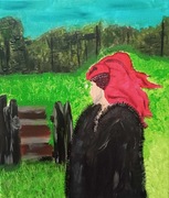 obraz akrylowy tytuł- Kobieta z Chustą 25x30