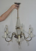 Żyrandol pięcioramienny mosiądz, kryształ