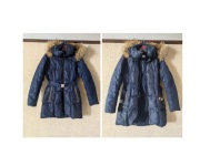 L'emotion  puchowa kurtka płaszcz z kapturem jenot klasyczna elegancka 