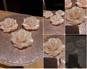 Różowe perłowe świece w kształcie róży 3szt 