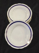 Talerze obiadowe 6 szt duże głębokie Ćmielów złoto kobalt patera prl retro 