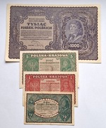 1/2, 1, 5, 1000 MAREK POLSKICH ZESTAW 4 BANKNOTÓW 1919 i 1920 ROK