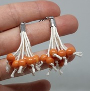 Kolczyki Miotełki boho pomarańczowe, kremowe, bawełna boho chwosty Handmade