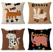 Poszewka na poduszkę, dla dzieci, pies, kot, słoń, królik, 45x45cm, 4 szt.