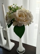 Komplet zestaw Huta Szkła Tarnowiec biały wazon + sztuczne kwiaty