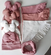 Czapka z uszkami I kokardą + chusta z falbanką