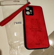 Etui Realme 9 pro welur cat kot case czerwone red 