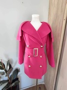 Płaszcz damski różowy, dwurzędowy, elegancki, Ingrosso, rozmiar S/36