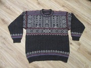 Skandynawski męski sweter szary we wzory wełniany _ L