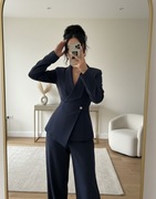 Granatowy elegancki komplet damski garnitur marynarka do pracy + GRATIS
