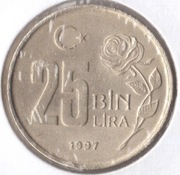 TURCJA 25 bin lira (25000) 1997, KM# 1041, AU